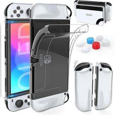 Vhodné pro Nintendo Switch Ochranné pouzdro z TPU materiálu, dělené pouzdro s tvrzenou fólií na displej a 6 klávesami pro palec