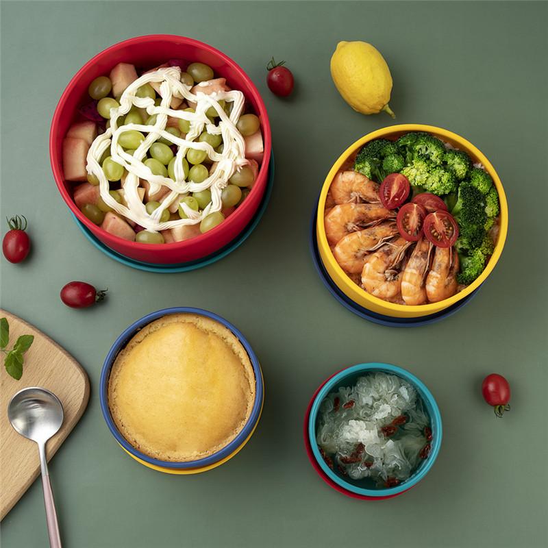 Boîte à déjeuner en Silicone, boîte à déjeuner en Silicone pour micro-ondes, boîte de rangement pour réfrigérateur, ensemble rond de quatre pièces