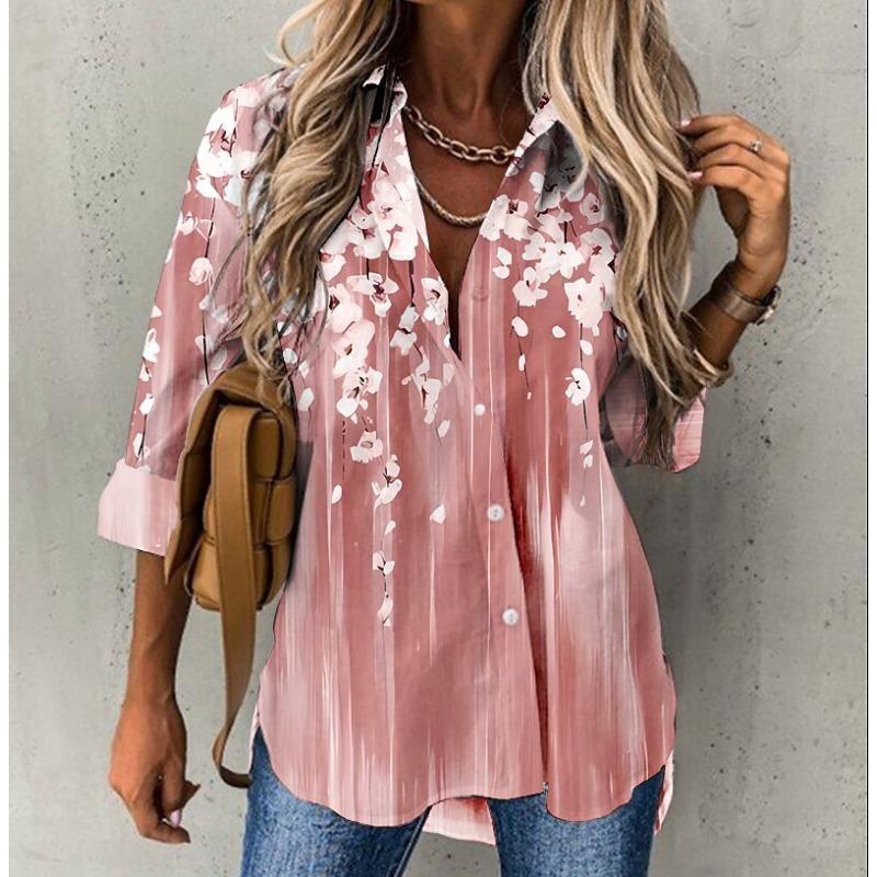 

Floral Print Plus Size Long Sleeved Leisure Women s Blouses & Shirts XXXXL розовый