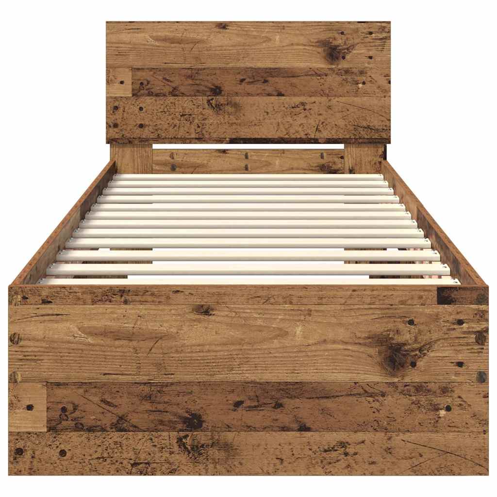 LED Bed Frame with Headboard Reclaimed Wood Look 75 x 190 cm Engineered Wood