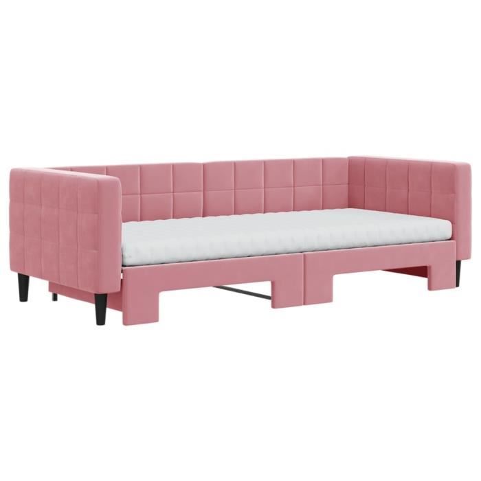 VidaXL Lit de jour avec gigogne et matelas rose 90x200 cm velours 3196718