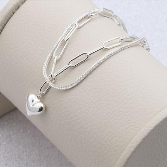 [As Little] Chain Silver Bracelet Silver 925 Two-Line Heart Layered Gift