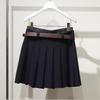 In Stock 2026 Spring College Style Belted High Waist Pleated A-Line Short Skirt for Women