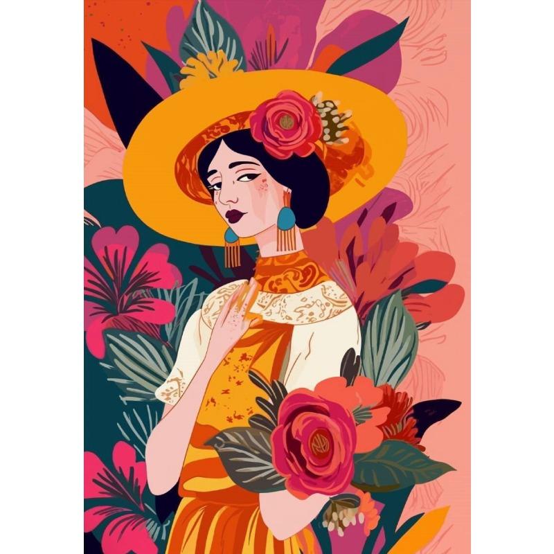 Woman Flower Plants Ethnic Latinx Poster Print Canvas Painting Latina Eclectic Maximalist Wall Art Picture for Room Home Decor