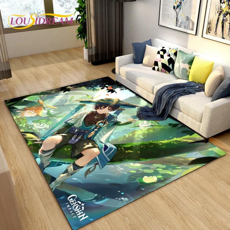 Cartoon Game Gamer Genshin Impact  Area Rug,Carpet Rug for Living Room Bedroom Sofa Doormat Decoration, Kids Non-slip Floor Mat