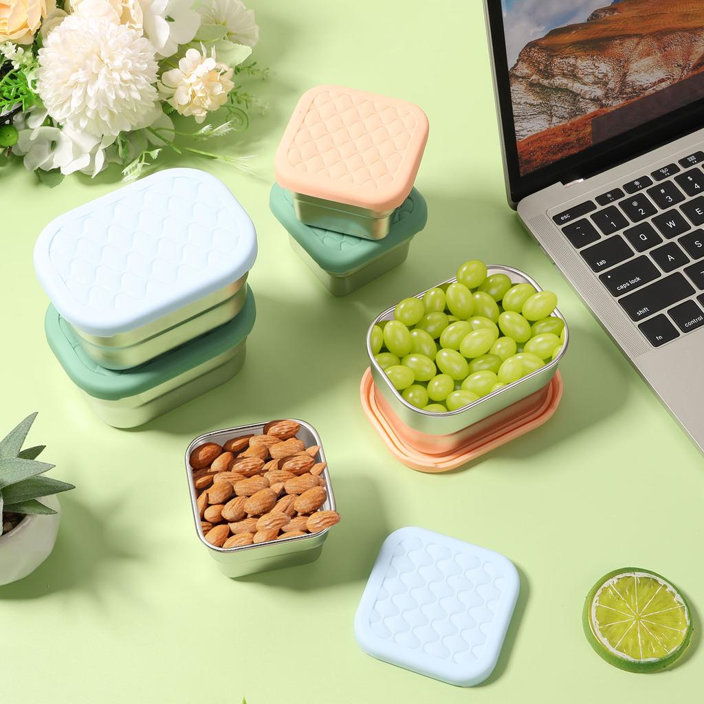 6Pcs Salad Dressing Container 230/130ml Reusable Stainless Steel Cup Small Food Storage Container For Lunch Box and Picnic