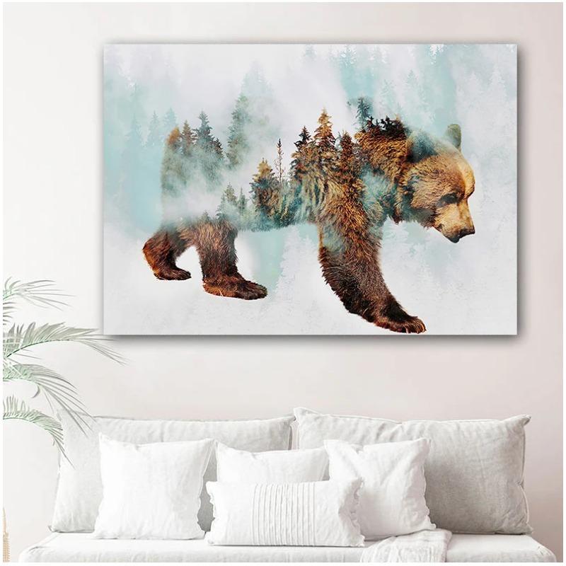 Landscape Forest Bear Fox Wolf Nordic Posters And Prints Wall Art Canvas Painting Abstract Animal Wall Pictures For Kids Room