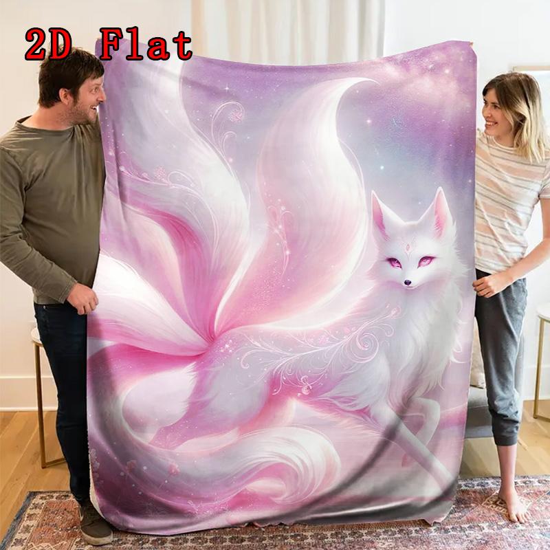 Glamorous Pink Fox 2D Flat Pattern Flannel Blanket High Quality All Seasons Warmth and Comfort Perfect for Christmas Gifts.