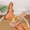 New Women Slippers Open-toe Square Toe Flip-flops Solid Color Slippers Beach Clip-toe Flat Metal Buckle Sandals Slides Women