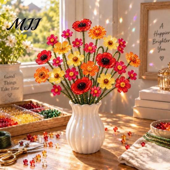 Set Tutorial Fiore con Perline Kit Bouquet di Fiori Selvatici, Artigianato Fai da Te Floreale Decorazione per la Casa Realizza Fiori, Progetto Artistico con Perline per Adulti Adolescenti Kit
