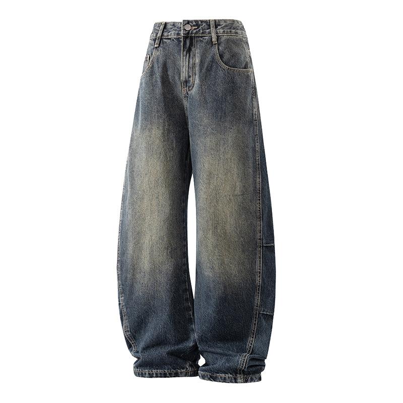 New Silhouette Jeans for Men's Retro Washing Scimitar Pants Niche Wide-leg Pants