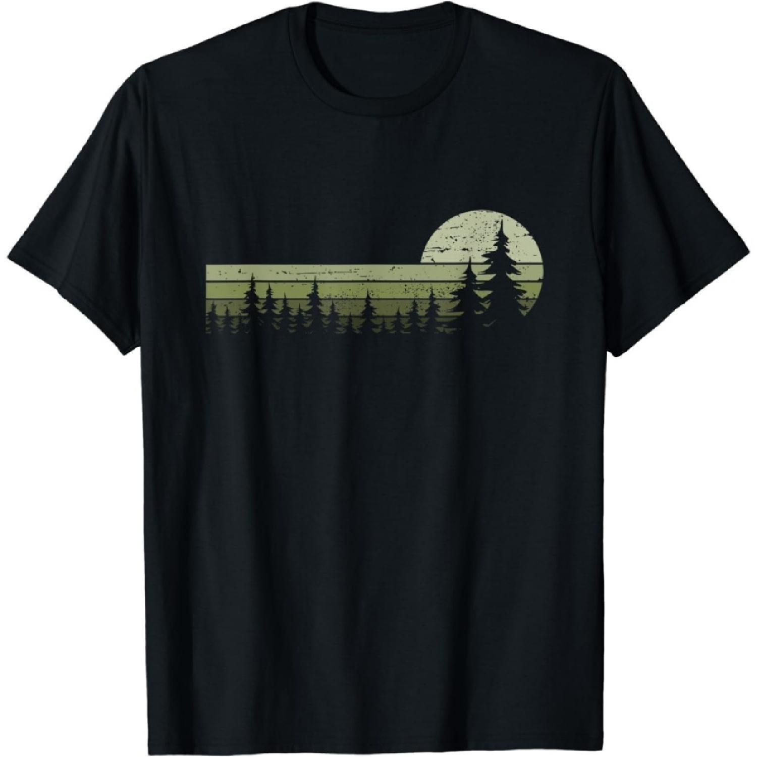 Qiyigs Trees Wildlife Nature Vintage Forest T-Shirt S