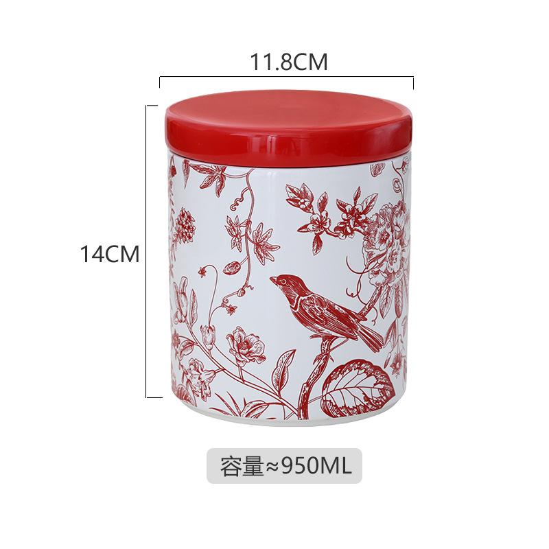 Flower and Bird Patterned Ceramic Storage Jar, Candy Jar, Coffee Bean Sealed Jar, Food Storage Container, Kitchen Storage Box