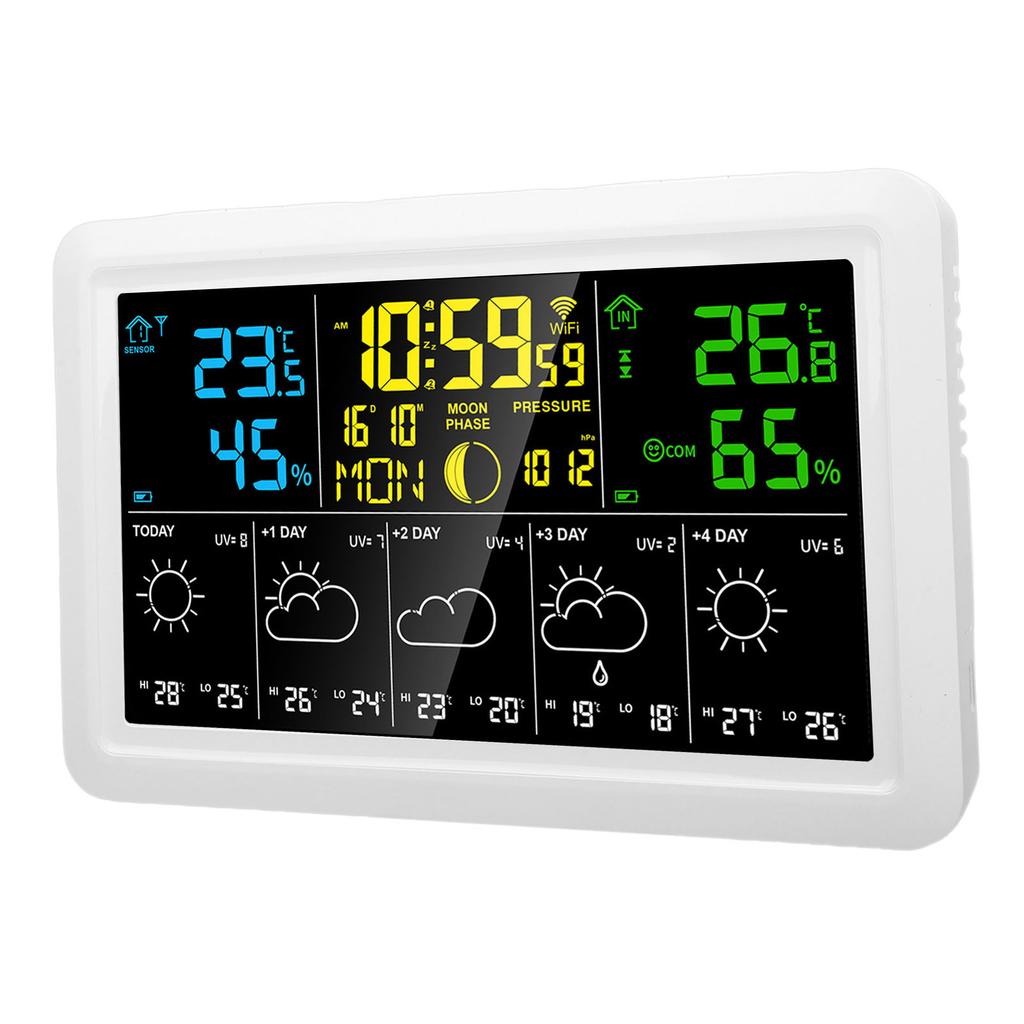Wettervorhersage Uhr Multifunktional WiFi Kabellos 7,5 Zoll Farbdisplay Thermometer Hygrometer Uhr mit Atomzeit