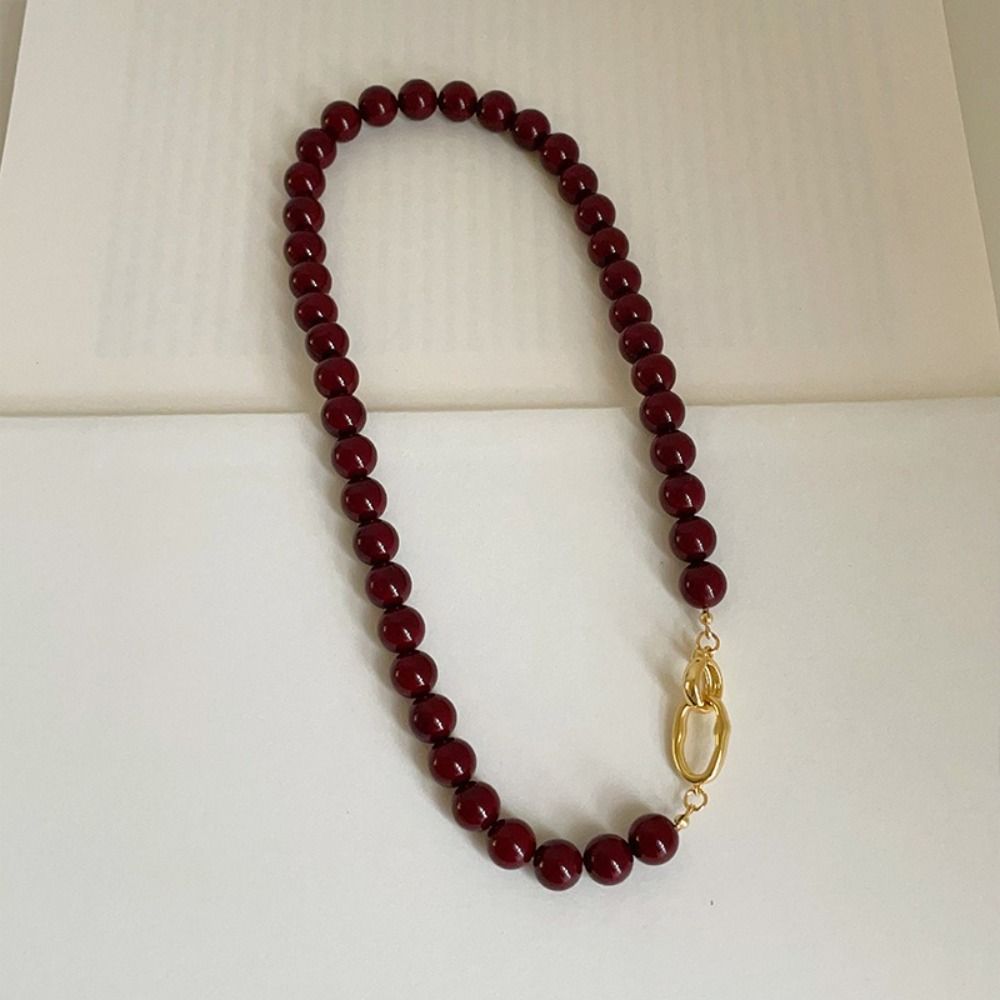 Elegant Crimson Beaded Necklace Double Toggle Clasp Strand Beaded Red Agate Necklace Women Jewelry
