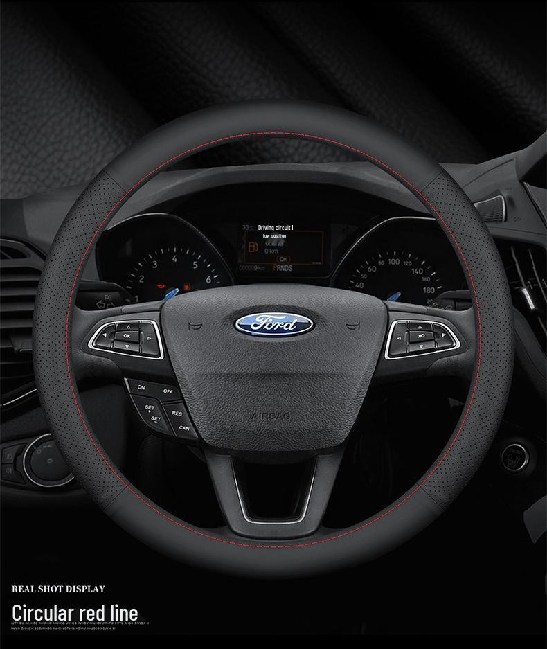 Premium Genuine Leather Steering Wheel Cover for Ford – Ultra-thin, Anti-slip Fit for Edge, Focus, and Yi Bo Models