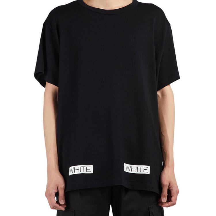 Off-White Cotton Striped Print Pattern Round Neck Short Sleeve T-Shirt Men Tops Black OMAA002G20JER0091034