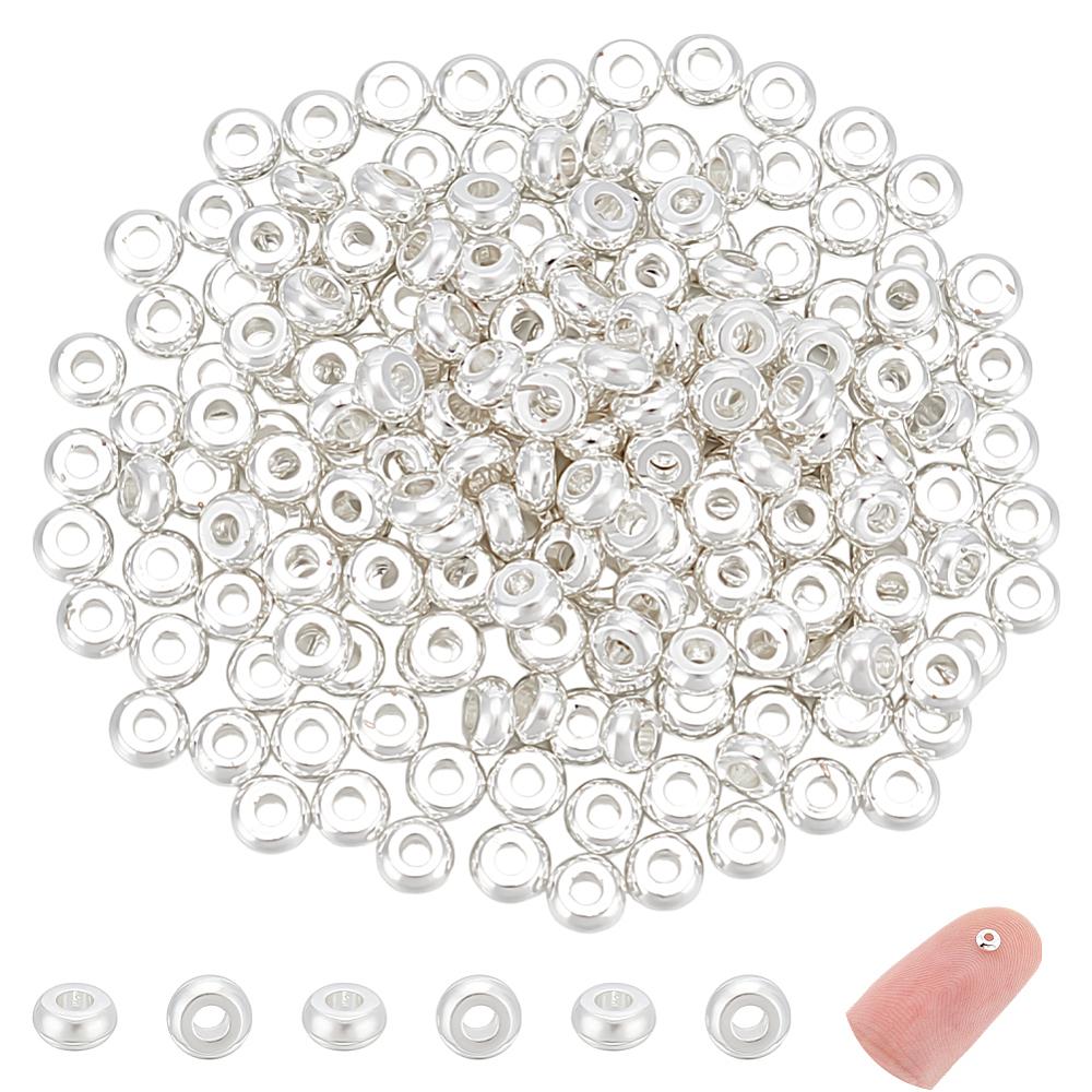 200Pc Rack Plating Brass Spacer Beads, Long-Lasting Plated, Lead Free & Cadmium Free, Rondelle, Silver, 3x1.5mm, Hole: 1mm