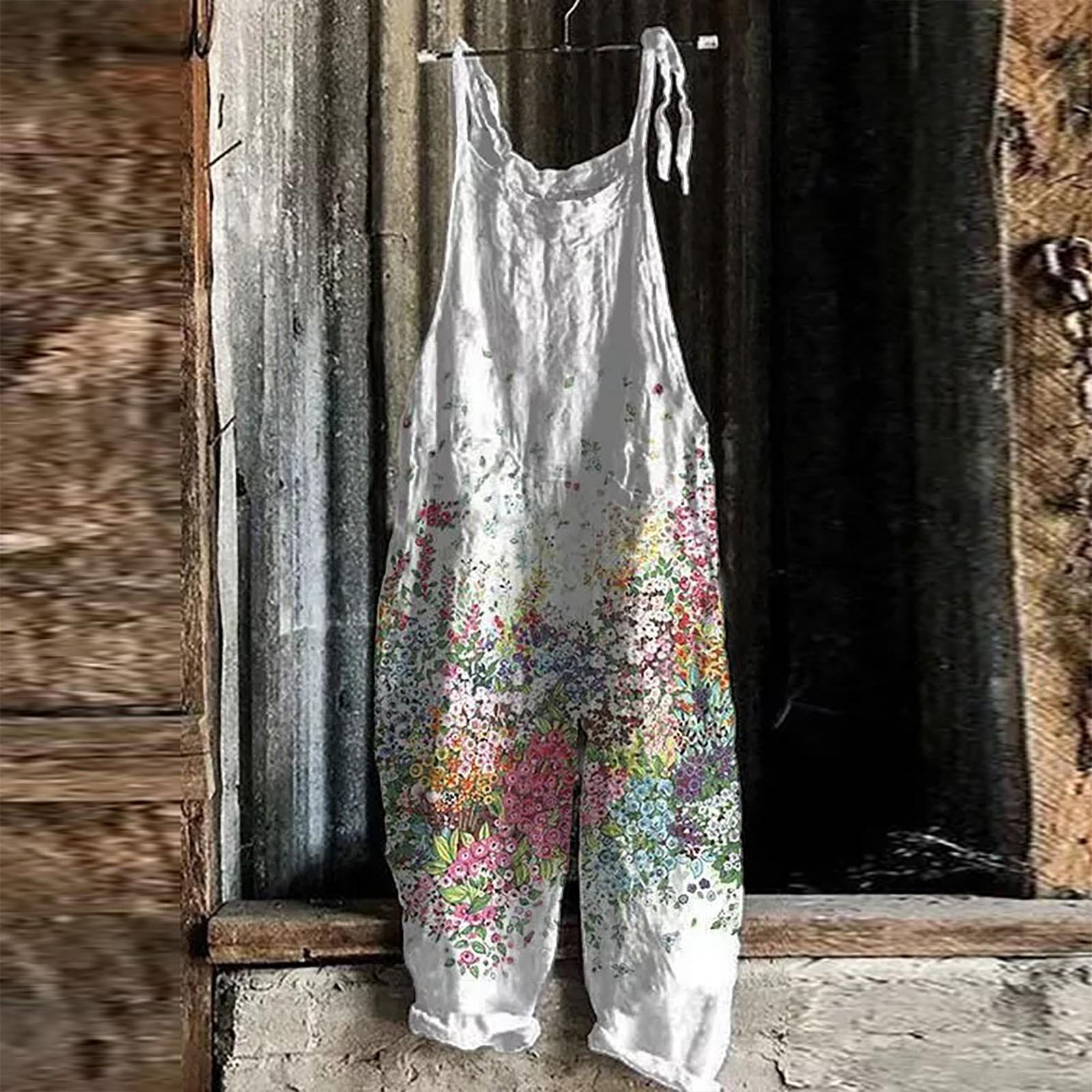 

Новий літній повсякденний вільний жіночий комбінезон з високою талією і куполом у квітковому стилі L білий