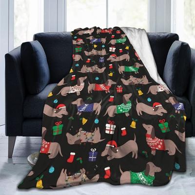 Dachshund Christmas Wool Blanket Dogs Animal Funny Throw Blanket for Home 150*125cm Rug Piece