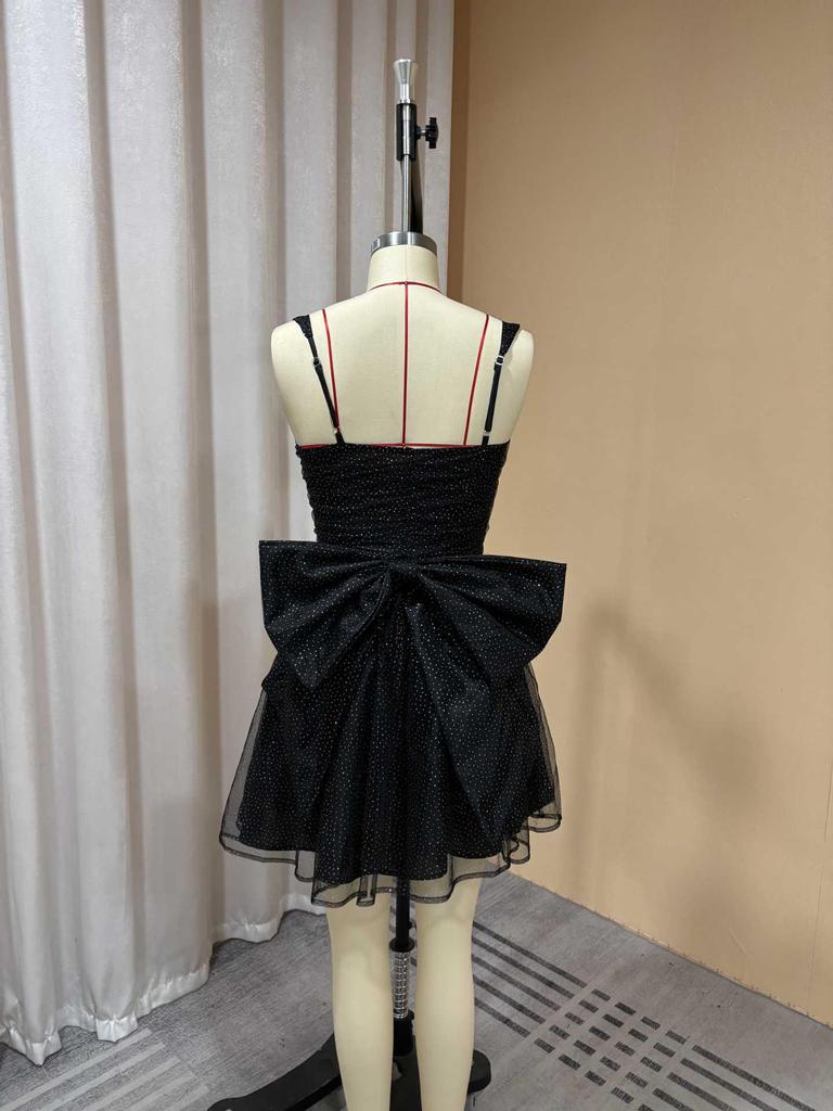 Europe 2026 Strapless Slim Bright Silk Sparkle Dress with Bowknot