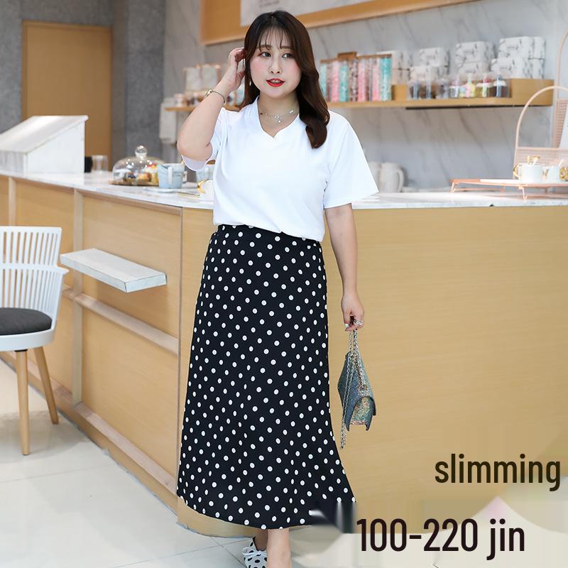 Women s Plus Size Polka Dot A-Line Skirt - High Waist, Slimming, Black Mid-Length, Summer 2025 4XL