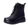 Soft leather boots women's thick-soled muffin shoes slope heel round head autumn and winter new real soft leather velvet thickened warm fashion boots