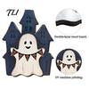 Halloween Living Room Table Decorations Wooden Tabletop Decorative Plaque, Rustic Distressed Wood Art Sign, Cute Autumn Home Accents Ghost Patterns