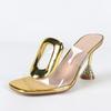 Fashion Liyke Street Outdoor Fashion Hollow Out PVC Transparent Slippers For Woman Gold High Heels Mules Slides Shoes Gladiator Sandals