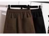 Women's Solid Color Half-Skirt with Pockets and Back Slit - Spring/Autumn Stylish, Elastic Waist, Mid-Length, Mature Style