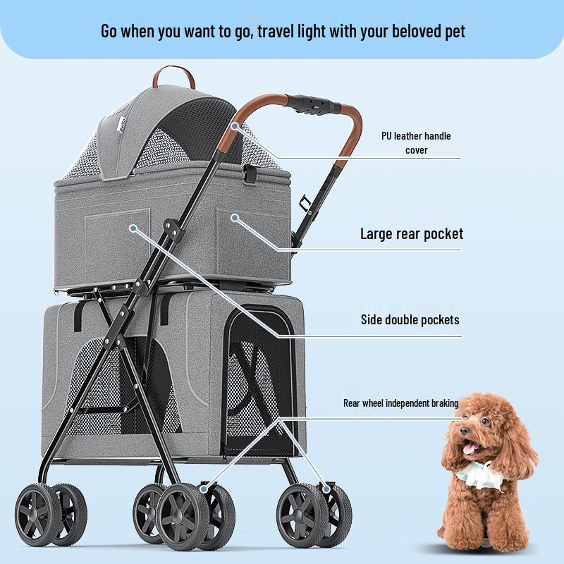 Bello Foldable Pet Stroller: One-Button Folding Cat and Small Dog Double-Layer Travel Stroller for Bichon.