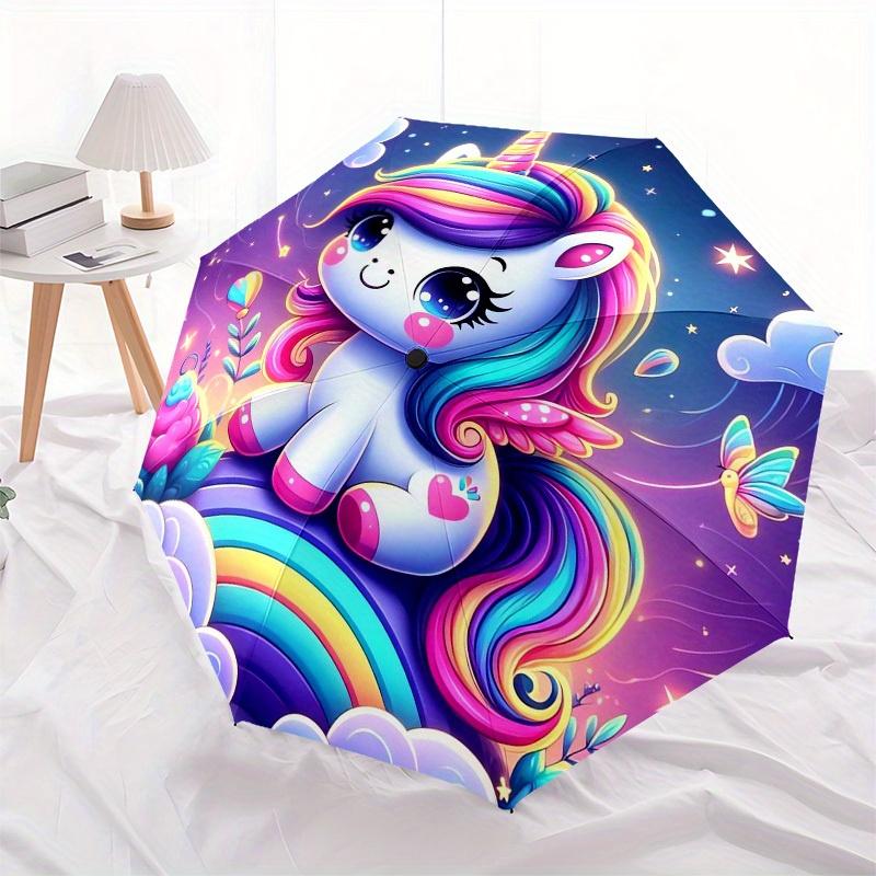 1 Stück Regenbogen Einhorn Fantasy Regenschirm mit Kunststoffgriff, Geeignet für alle Jahreszeiten Zuhause Reise Outdoor RegenschirmB1826