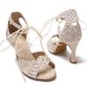 Mesh Studded Diamond Latin Dance Shoes for Adult Women Strap High Heels Professional Soft Soled Social Dance Shoes