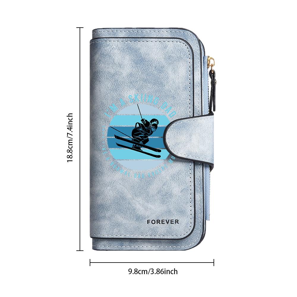 Stylish Skiing Dad Themed Long Wallet Soft Fashion Purse for Men Portable Daily Use Card Cash Holder