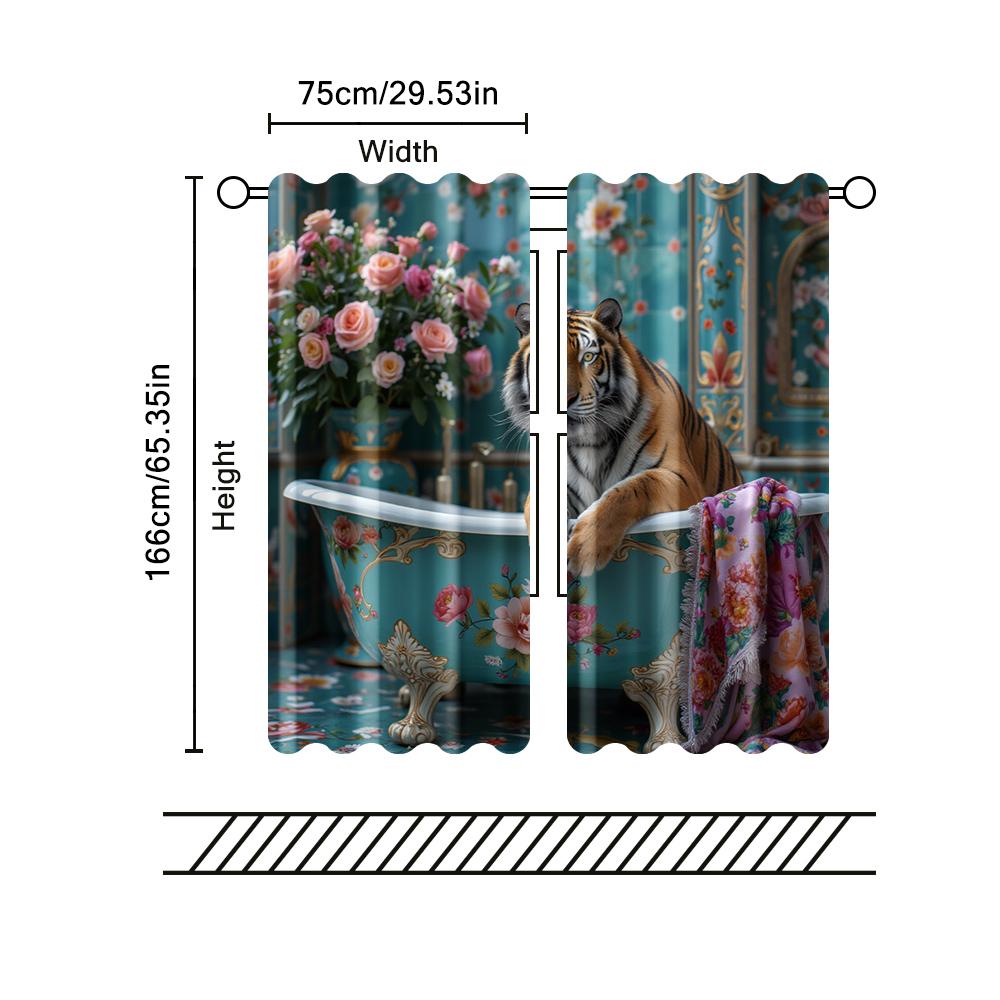 2 Stück Filtervorhänge (Ausgenommen sind Stangen, die ohne Batterien nicht beweglich sind.) Eleganter Tiger in Badewanne zur Verwendung in Schlafzimmern und