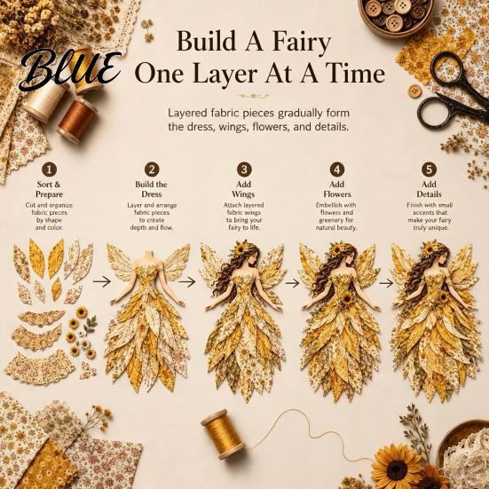 Artistic Patchwork Project Craft Kit Layered Fabric DIY Kit Flower Fairy Sewing Floral for Adults