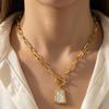 Fashionable Irregular Square White Shell Pendant Necklaces for Women Ladies Gold Color OT Buckle Necklaces Jewelry Accessories
