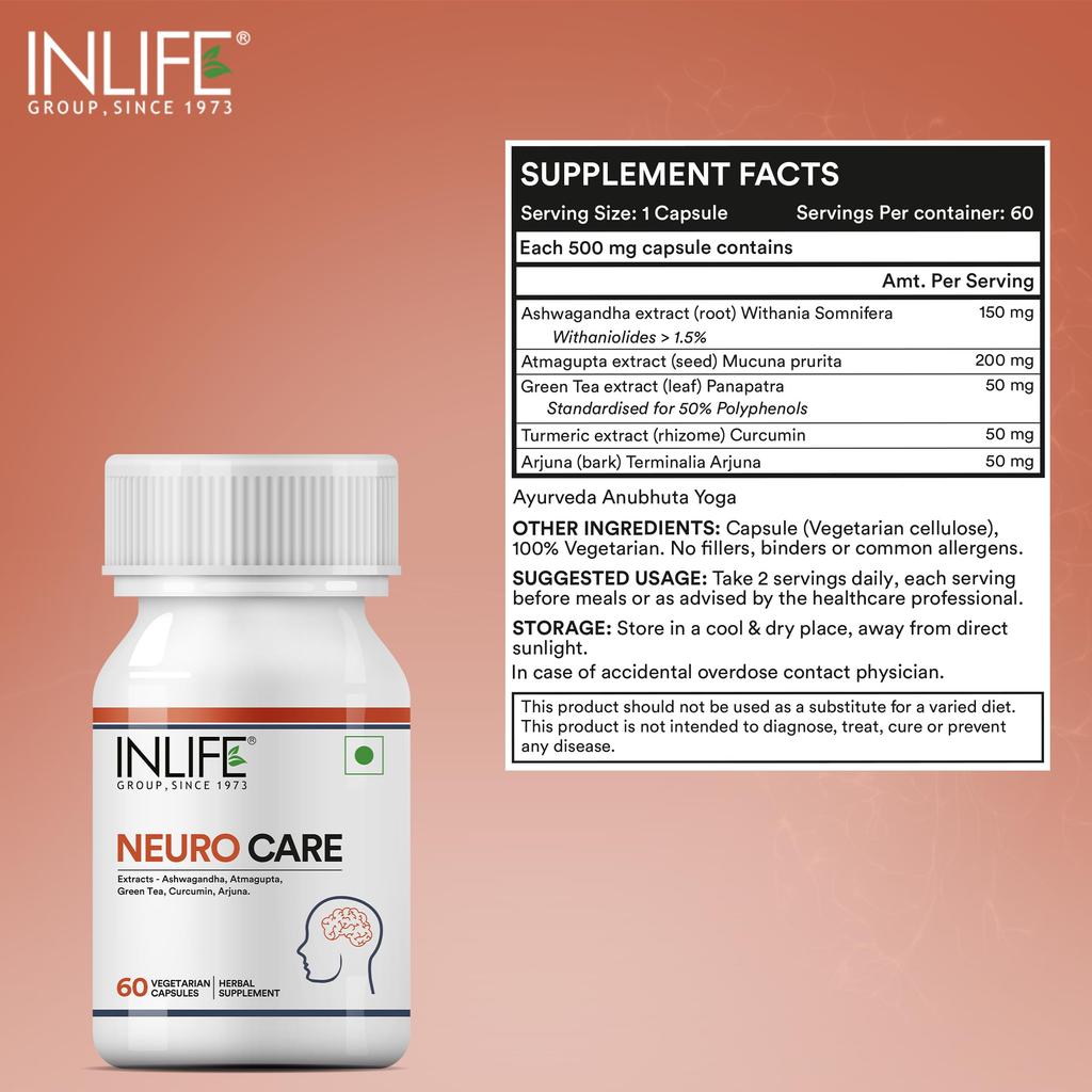 INLIFE Neuro Care Supplement, Nerve Health, Ashwagandha, 60 Veg Caps