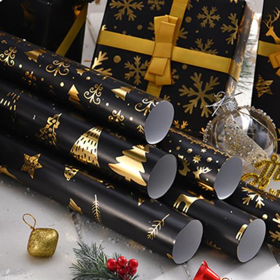 Christmas Reversible Wrapping Paper Roll Black Gold Foil Christmas Tree Snowflake