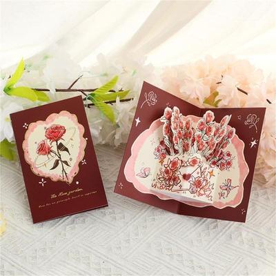 Unique Greeting Card Rose Flower Popup Cards Perfect Gift for Valentines Day