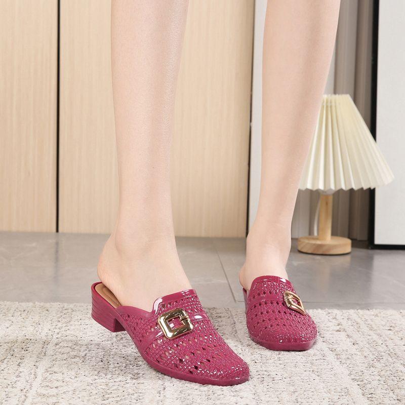 Beach Sandals Women's Fashion Korean Open-Toe Chunky Heel Non-Slip Casual Summer Slides