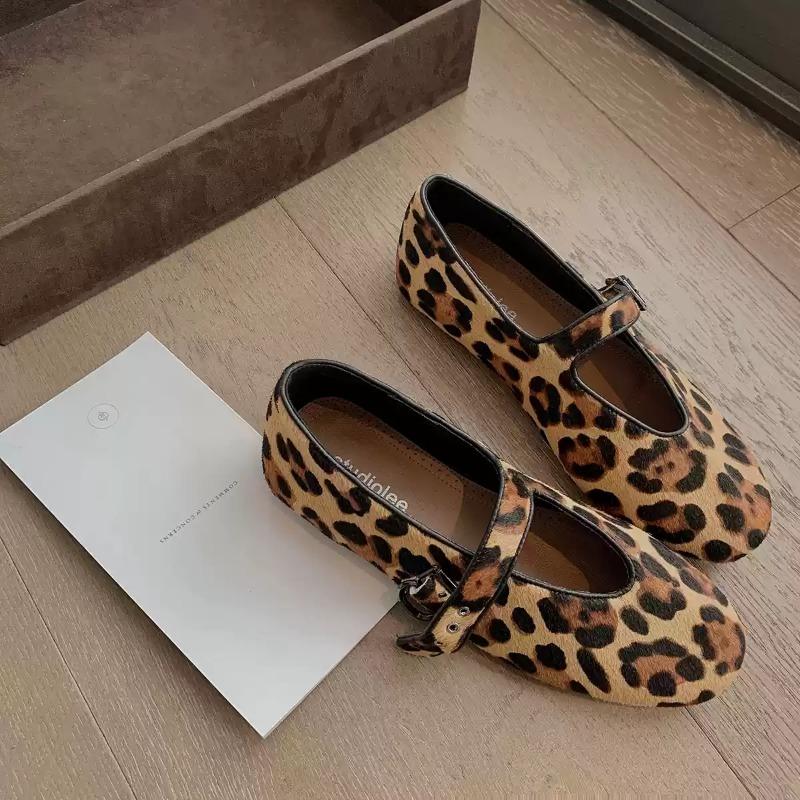 

~ Fashion age-reducing round head with low heel and versatile leopard print Mary Jane single shoes women 35 цветной печати леопарда
