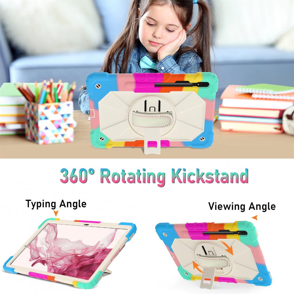 For Samsung Galaxy Tab S7/ Tab S8/ Tab S7 FE/ Tab S7+/ Tab S8+ Built-In Apple Pencil Groove Shoulder Strap Design 360° Rotating Grip Shockproof Case