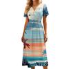 Women's V Neck Short Sleeve Casual Dress Hawaiian Print Midi Dress with Waistband Summer Beach Dress