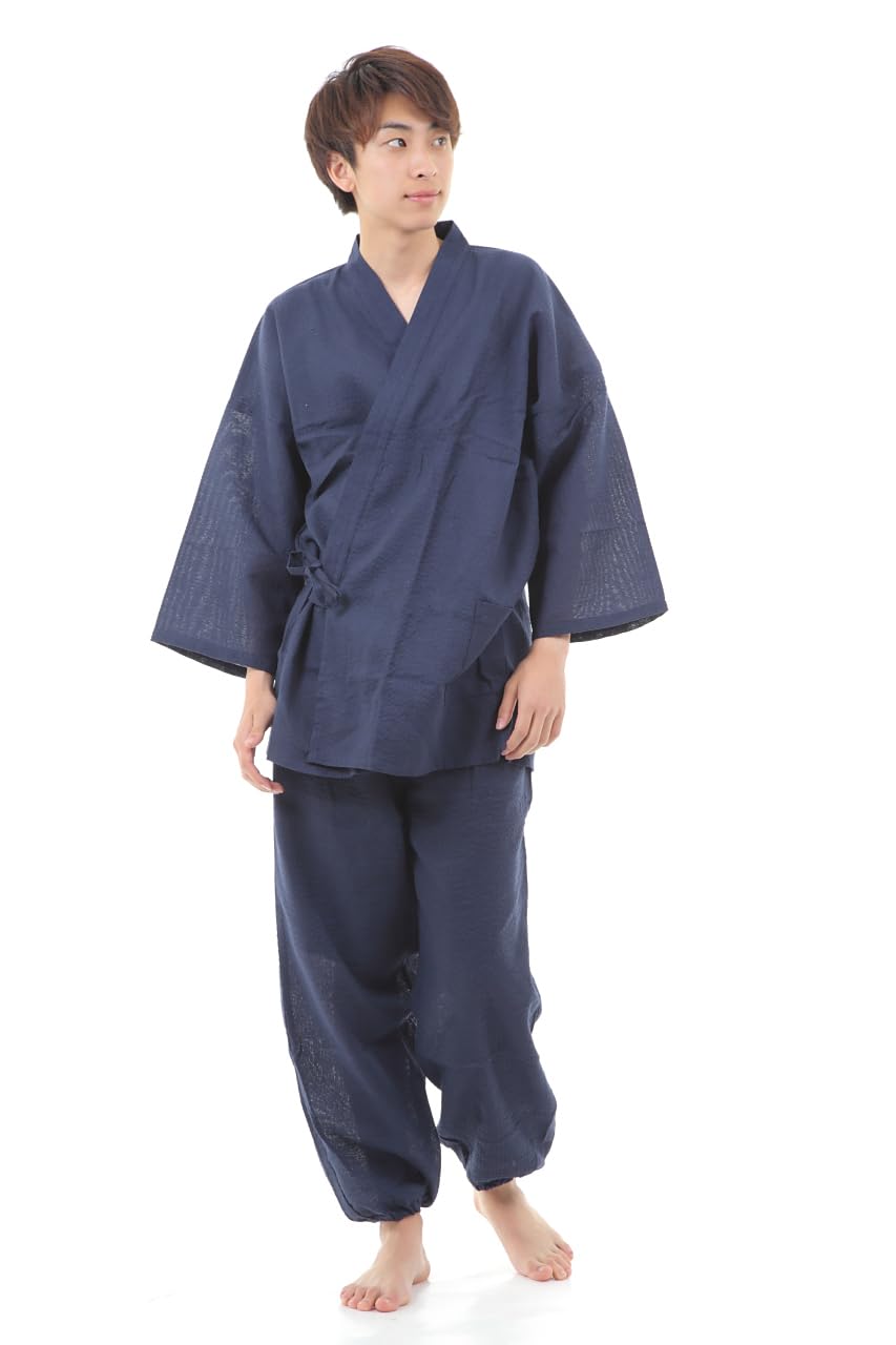 Summer Samue Shijira Size LL Size [Yurakuan] Men s (Workwear), Weave, 100% Cotton, (Navy, LL)