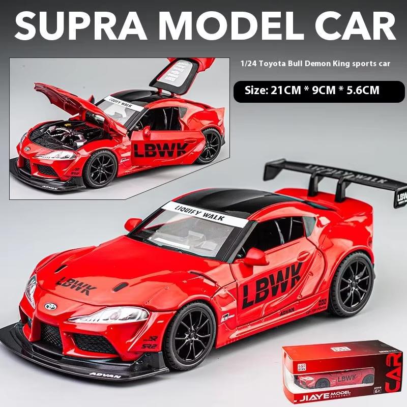 Toyota Supra Rennwagenmodell aus Legierung im Maßstab 1/22, Druckguss, Ton und Licht, Pullback-Soundeffekt, Dekoration, Sammlung, Ornamente, Geschenk für Jungen