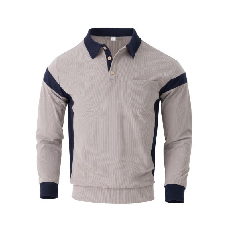 2025 Herbst und Winter Lässige Textur Cordstoff Kontrastierendes Einreihiges Langarm Herren POLO-Shirt