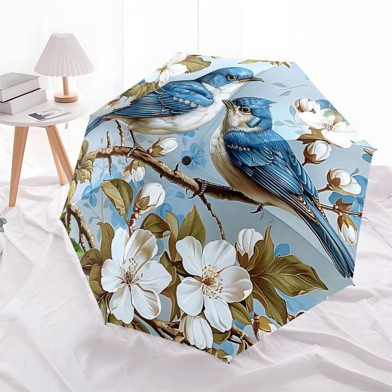 1pc Birds Blossoms Fashionable Auto Opening/Closing Folding Umbrella with 8 Bones, Windproof Portable, Daily Use255