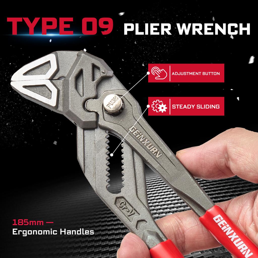 Geinxurn Heavy Duty 7-Inch Water Pump Pliers w/ Quick Button, 15-Position, 1.5" Capacity, CR-V Steel Parallel Jaws