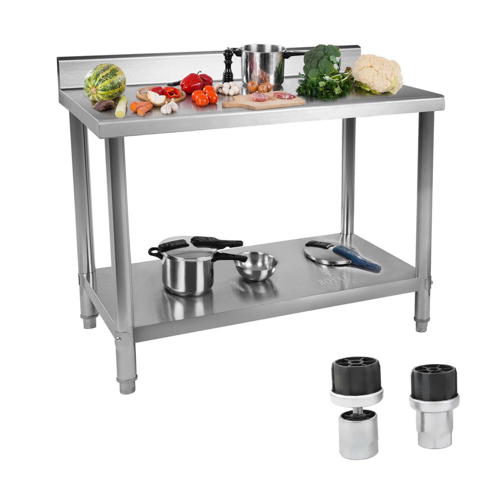 Royal Catering Silbern Edelstahl-Arbeitstisch Eco 100 X 70 Cm 250 Kg Aufkantung - Edelstahltische - Image 3
